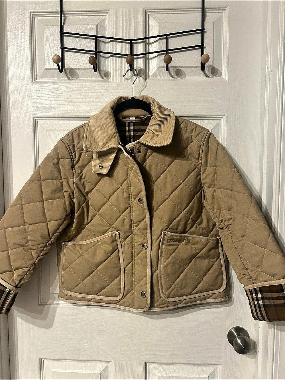 Burberry Diamond Quilted Corduroy-Trim Jacket Brown & Beige